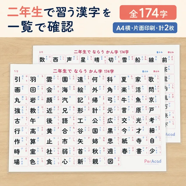 二年生で習う漢字一覧表（A4ラミネート）