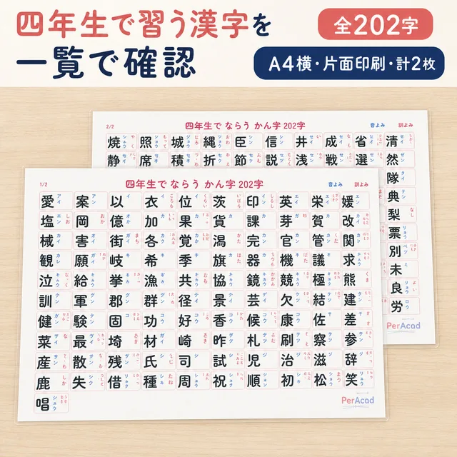 四年生で習う漢字一覧表（A4ラミネート）