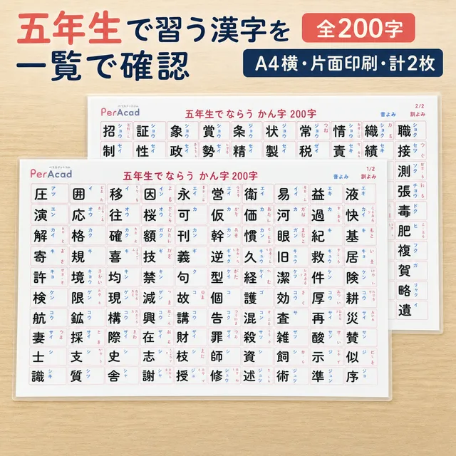 五年生で習う漢字一覧表（A4ラミネート）