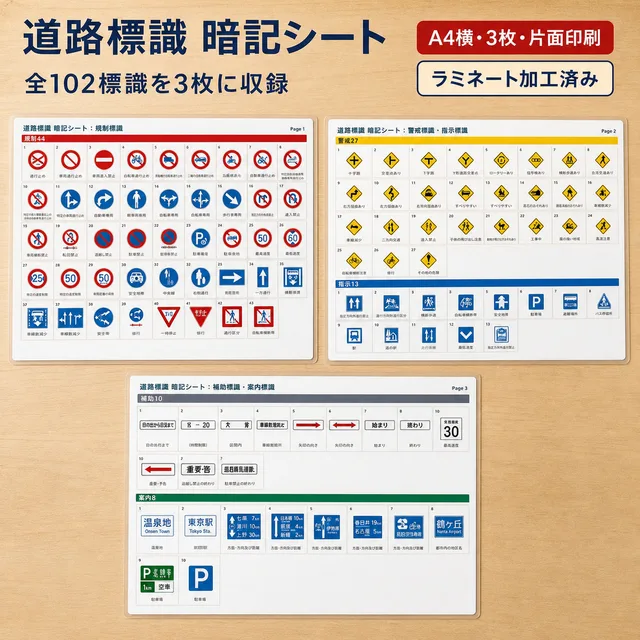道路標識暗記シート（A4ラミネート）